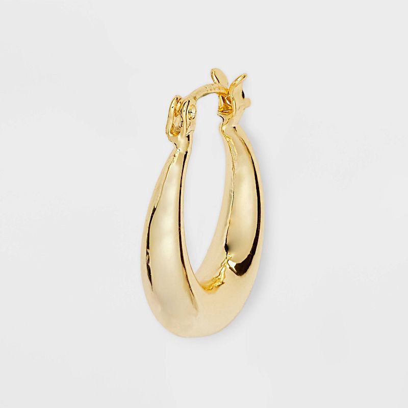 slide 3 of 3, 14k Gold Plated Plain Click Top Hoop Sterling Silver Post Earrings - A New Day™ Gold: Nickel-Free, Snap Closure, 14K Gold Over Brass, 1 ct