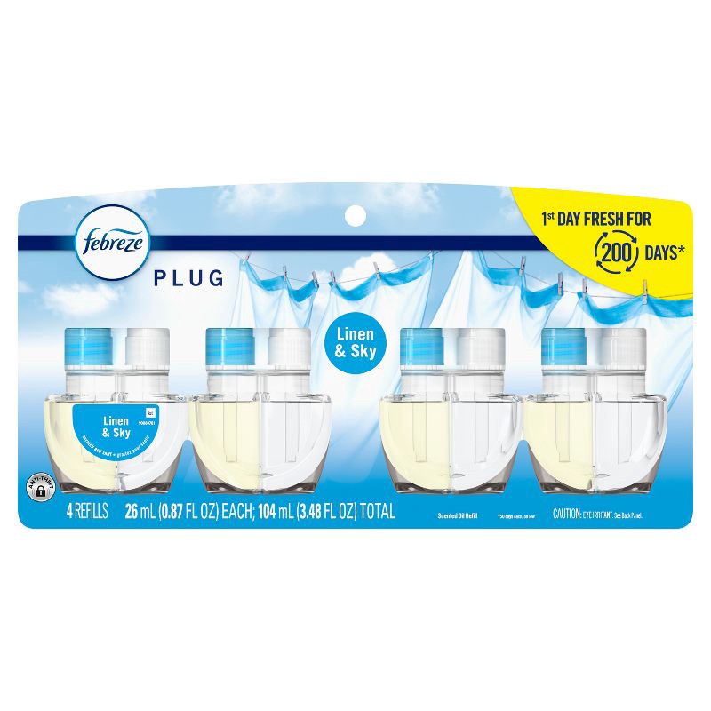 slide 12 of 16, Febreze Plug Quadruple Air Freshener Refills - Linen & Sky - 3.48 fl oz/4pk, 3.48 fl oz, 4 ct