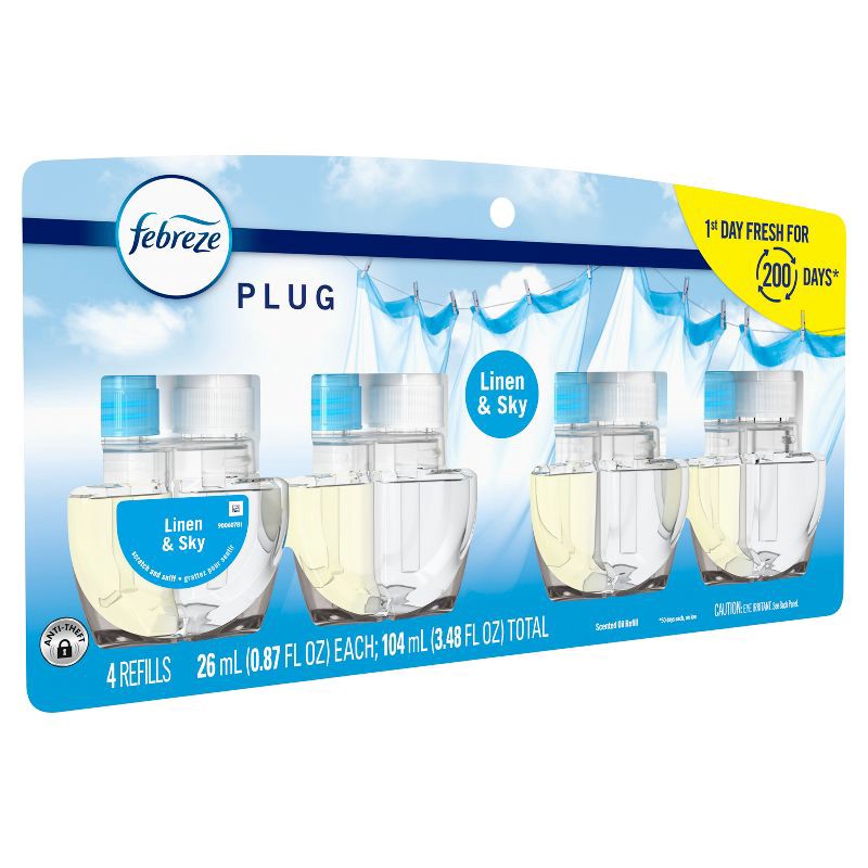slide 13 of 16, Febreze Plug Quadruple Air Freshener Refills - Linen & Sky - 3.48 fl oz/4pk, 3.48 fl oz, 4 ct