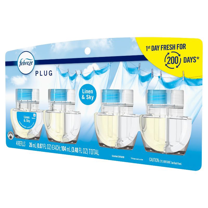 slide 14 of 16, Febreze Plug Quadruple Air Freshener Refills - Linen & Sky - 3.48 fl oz/4pk, 3.48 fl oz, 4 ct