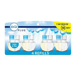 Febreze Plug Quadruple Air Freshener Refills - Linen & Sky - 3.48 fl oz/4pk: Adjustable Fragrance Setting, Disposable, Electric