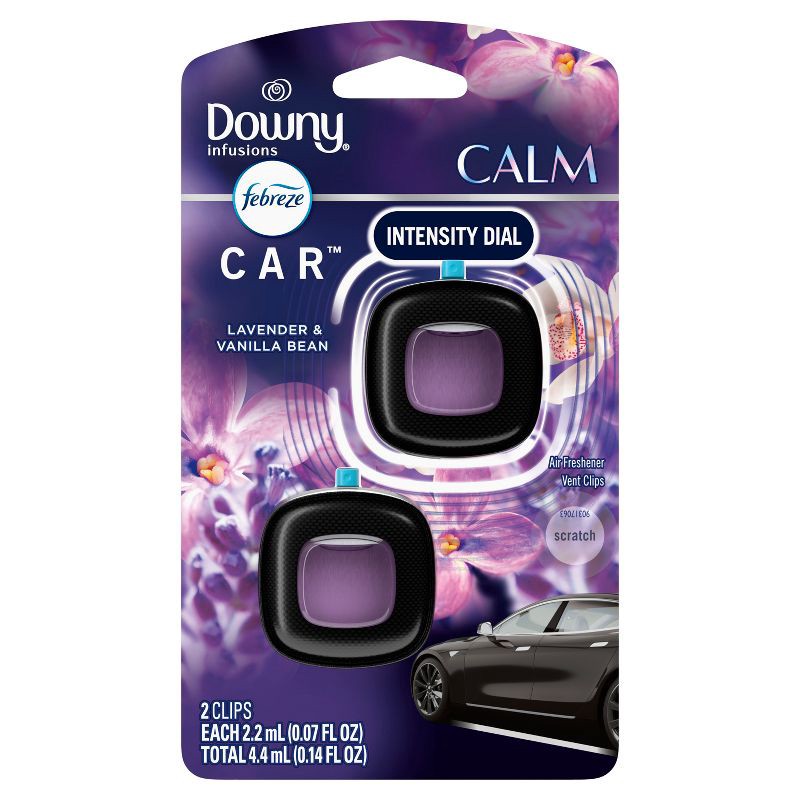 slide 2 of 10, Febreze Downy Infusions Calm Car Air Freshener - Lavender & Vanilla Bean - 0.14 fl oz/2pk, 0.14 fl oz, 2 ct