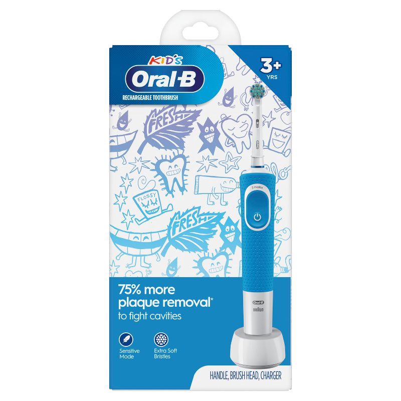 slide 9 of 10, Oral-B Kids' Electric Toothbrush with Sensitive Brush Head and Timer - Blue, 1 ct
