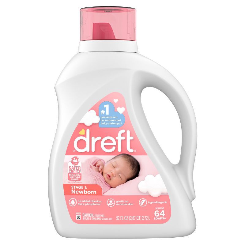slide 7 of 9, Dreft Original Stage 1: Newborn HE Liquid Laundry Detergent 64 Loads- 92 fl oz, 92 fl oz