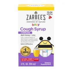 Zarbee's Naturals Baby Cough Syrup + Immune with Honey & Zinc, Natural Cherry Flavor, 2 Fl Oz