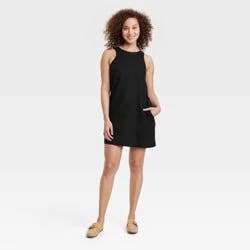 Women's Linen Mini Shift Dress - A New Day™ Black M