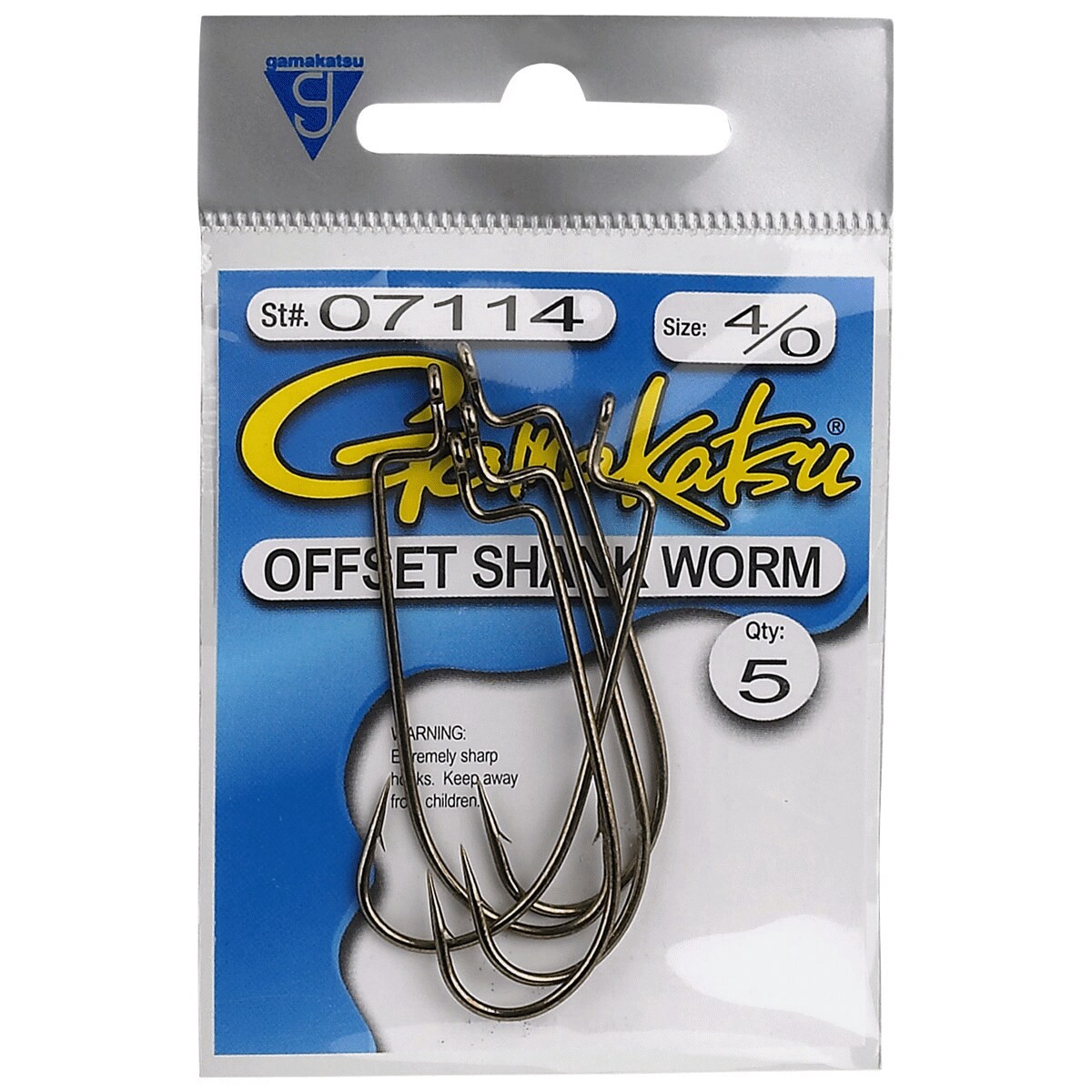 slide 1 of 1, Gamakatsu Offset Shank Worm Hooks 7114, Size 4/0, 5 ct