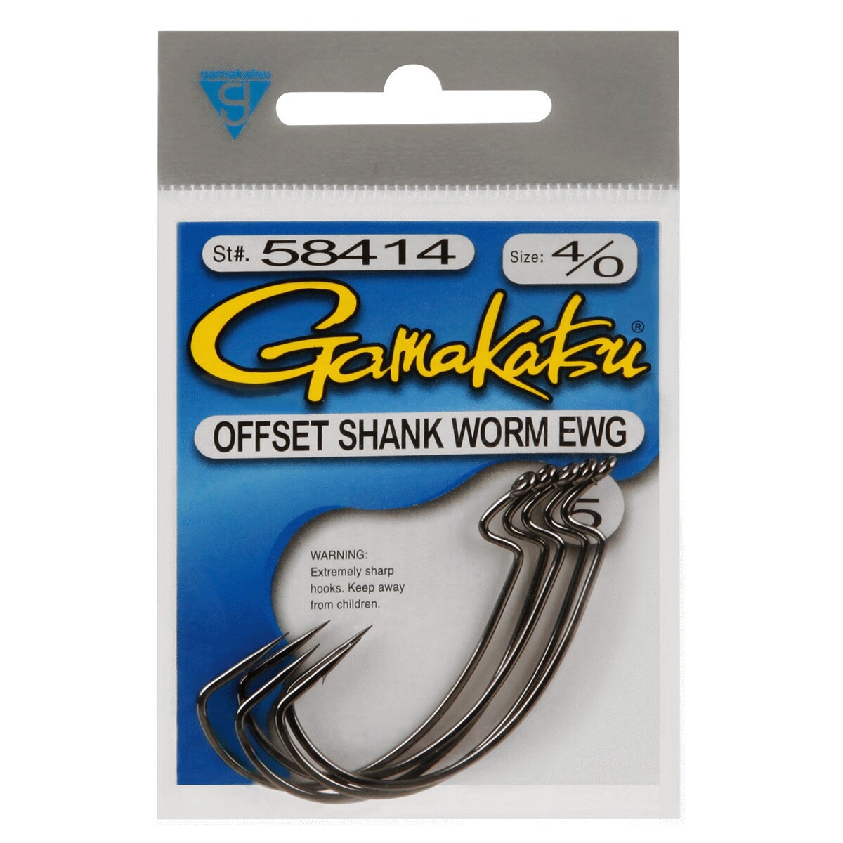 slide 1 of 1, Gamakatsu Offset Shank Worm EWG Hooks 58414, Size 4/0, 5 ct