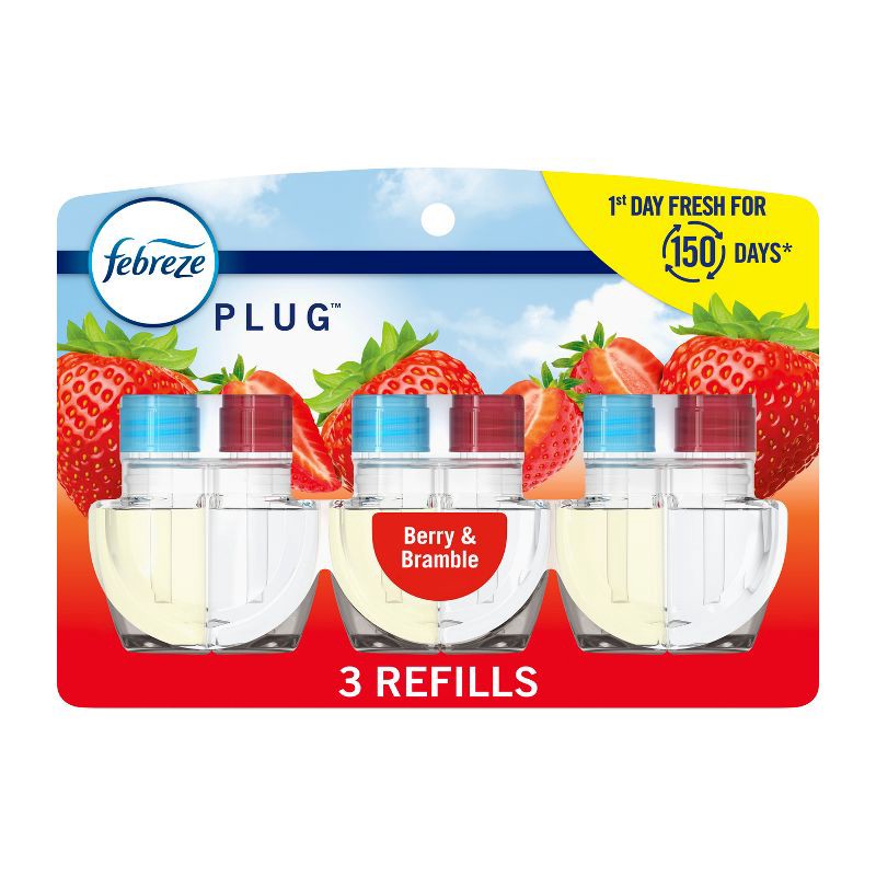 slide 1 of 15, Febreze Plug Triple Refill Air Freshener - Berry & Bramble - 3ct, 3 ct
