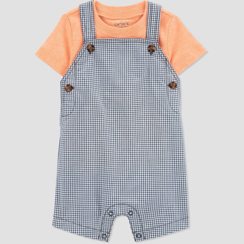 slide 2 of 5, Carter's Just One You® Baby Boys' Gingham Overalls - Orange 9M, 1 ct