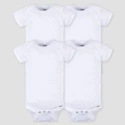 Gerber Baby 4pk Short Sleeve Onesies Bodysuit - White Newborn: 100% Cotton, Lightweight Ribbed Fabric, Crotch Snap Closure