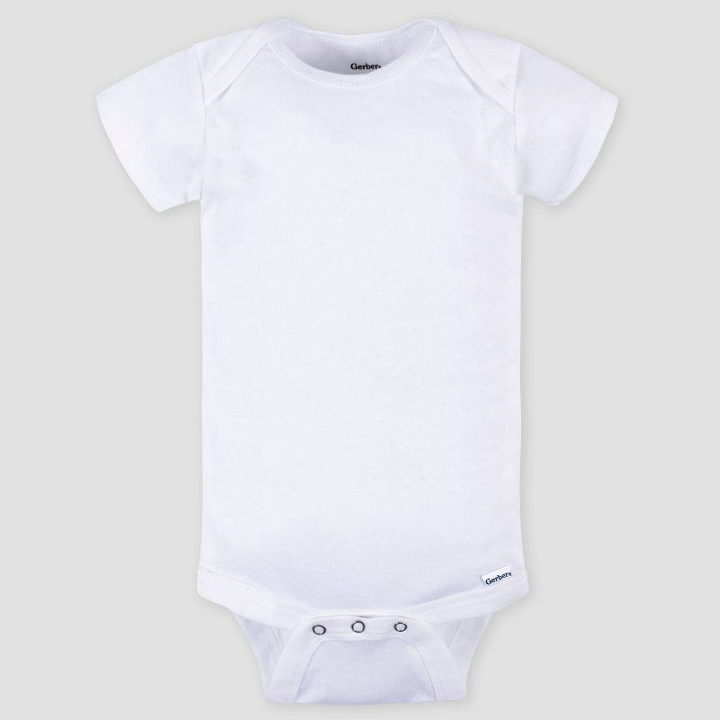 slide 2 of 4, Gerber Baby 4pk Short Sleeve Onesies Bodysuit - White 0-3M: Cotton Bodysuits, Crotch Snap, Machine Wash, Tumble Dry, Ribbed Fabric, 4 ct