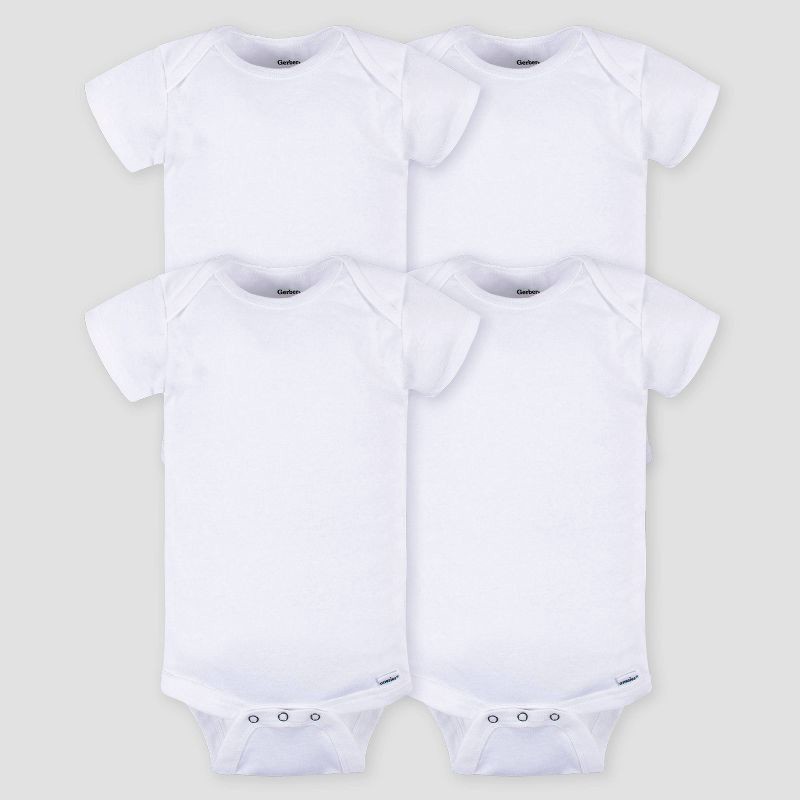 slide 1 of 4, Gerber Baby 4pk Short Sleeve Onesies Bodysuit - White 3-6M, 4 ct