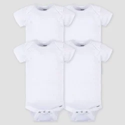 Gerber Baby 4pk Short Sleeve Onesies Bodysuit - White 12M: Cotton Ribbed Bodysuits, Crotch Snap Closure