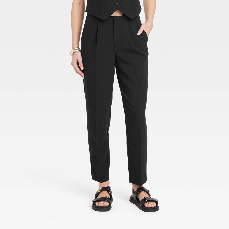 slide 1 of 3, Women's High-Rise Tailored Trousers - A New Day™ Black 2: Recycled Polyester, Ankle Length, Tapered Leg, 1 ct