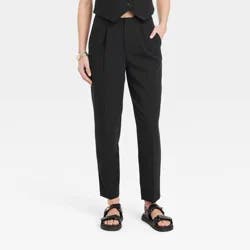 Women's High-Rise Tailored Trousers - A New Day™ Black 12: Recycled Polyester Blend, Tapered Leg, Ankle Length, Machine Washable