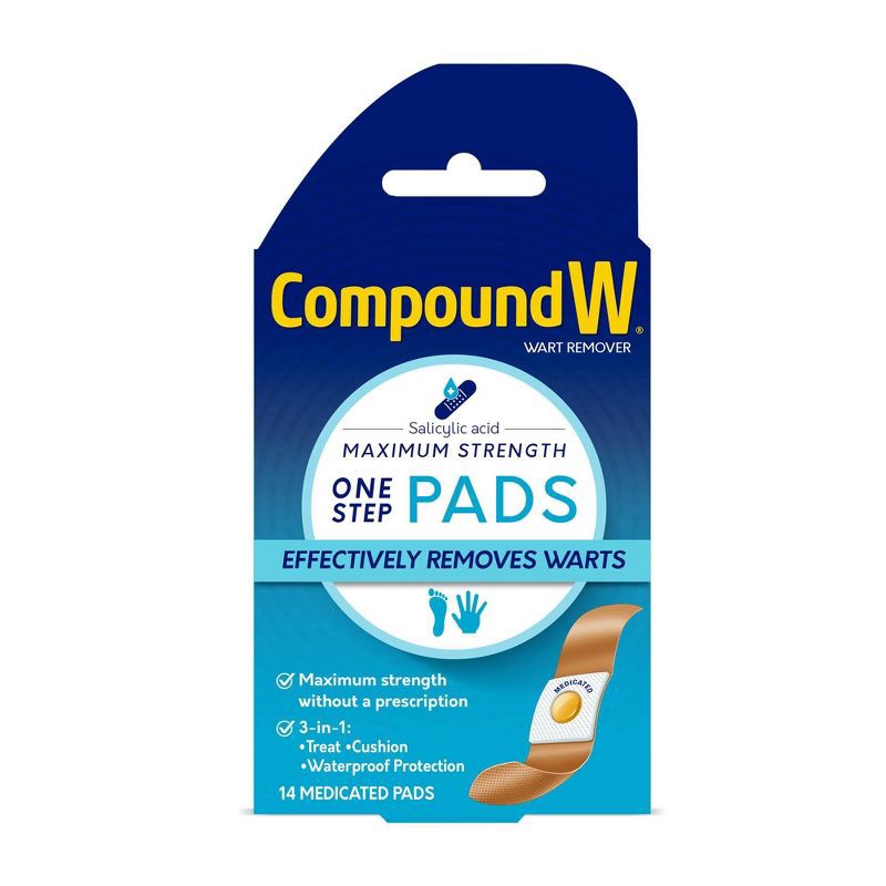 slide 1 of 8, Compound W Maximum Strength One Step Plantar Wart Remover Foot Pads - 14 ct, 14 ct