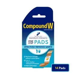Compound W Maximum Strength One Step Plantar Wart Remover Foot Pads - 14 ct