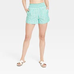Women's High-Rise Pull-On Shorts - A New Day™ Green Striped XL