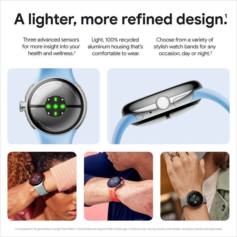 slide 7 of 11, Google Pixel Watch 2 LTE - Polished Silver Aluminum Case / Porcelain Active Band, 1 ct