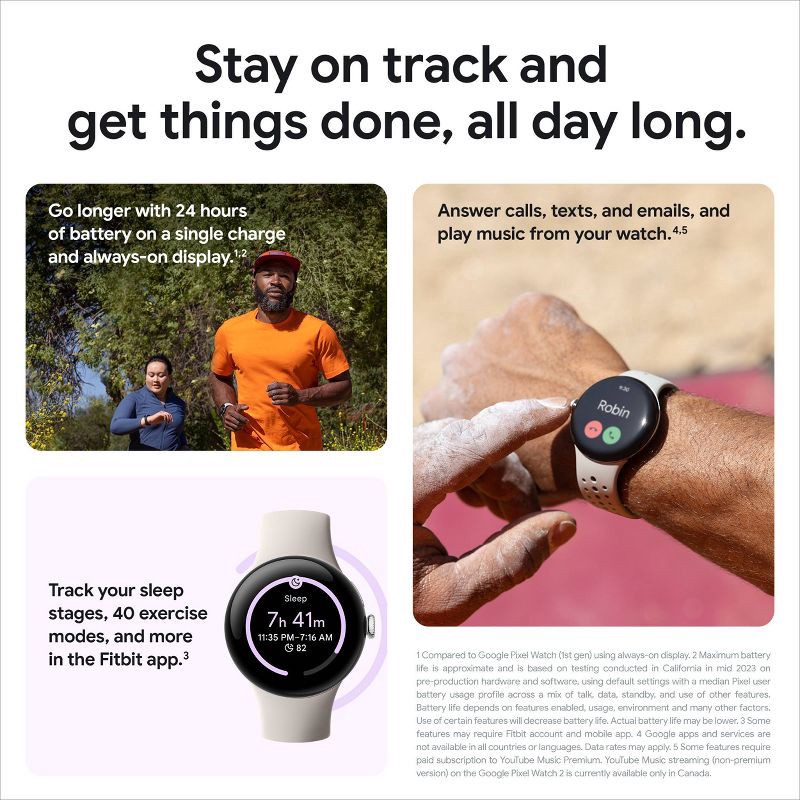 slide 9 of 11, Google Pixel Watch 2 LTE - Polished Silver Aluminum Case / Porcelain Active Band, 1 ct
