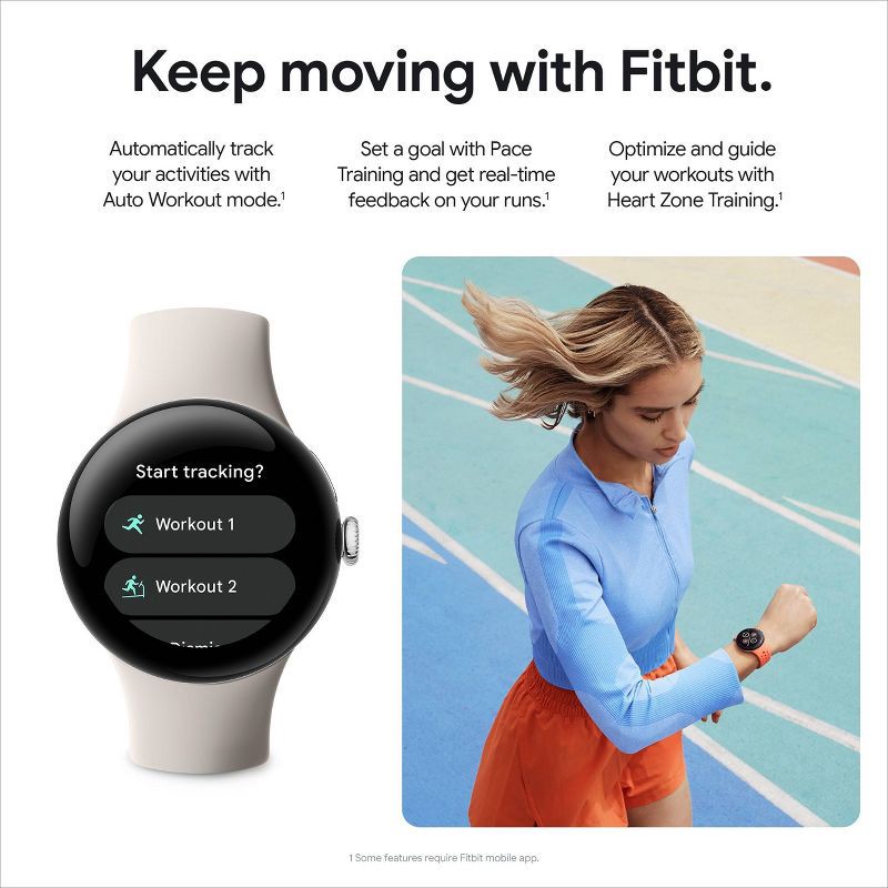 slide 10 of 11, Google Pixel Watch 2 LTE - Polished Silver Aluminum Case / Porcelain Active Band, 1 ct