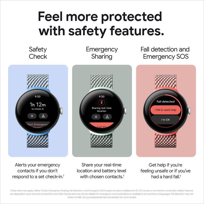 slide 11 of 11, Google Pixel Watch 2 LTE - Polished Silver Aluminum Case / Porcelain Active Band, 1 ct