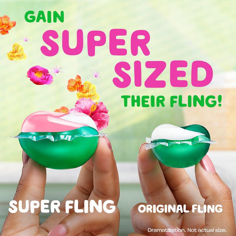 slide 2 of 10, Gain Super Flings! Hibiscus Hula HE Concentrated Laundry Detergent Pods 45 Pacs - 63oz, 45 ct