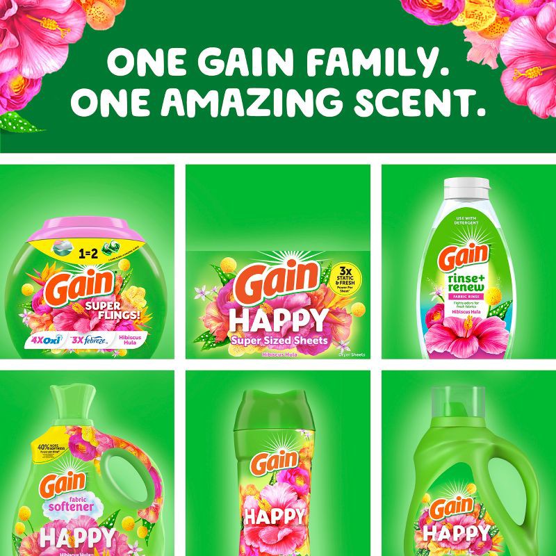 slide 8 of 10, Gain Super Flings! Hibiscus Hula HE Concentrated Laundry Detergent Pods 45 Pacs - 63oz, 45 ct