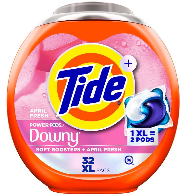 slide 1 of 9, Tide + Downy April Fresh HE Deep Cleaning Concentrated Laundry Detergent Pods 32 Pacs - 45oz, 45 oz