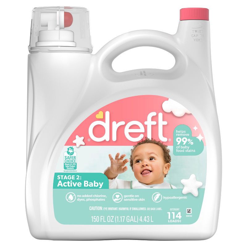 slide 2 of 12, Dreft Original Stage 2: Active Baby HE Liquid Laundry Detergent 114 Loads - 150 fl oz, 150 fl oz