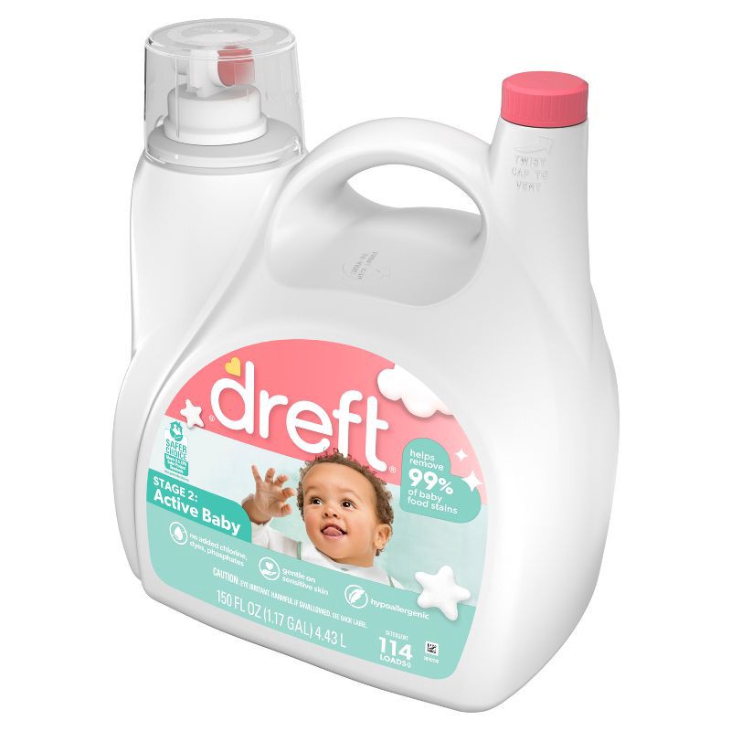 slide 11 of 12, Dreft Original Stage 2: Active Baby HE Liquid Laundry Detergent 114 Loads - 150 fl oz, 150 fl oz