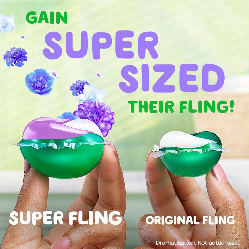 slide 2 of 11, Gain Super Flings! Dewdrop Dream HE Deep Cleaning Concentrated Laundry Detergent Pods 45 Pacs - 63oz, 45 ct
