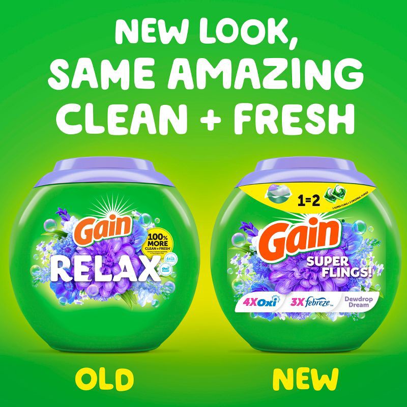slide 9 of 11, Gain Super Flings! Dewdrop Dream HE Deep Cleaning Concentrated Laundry Detergent Pods 45 Pacs - 63oz, 45 ct