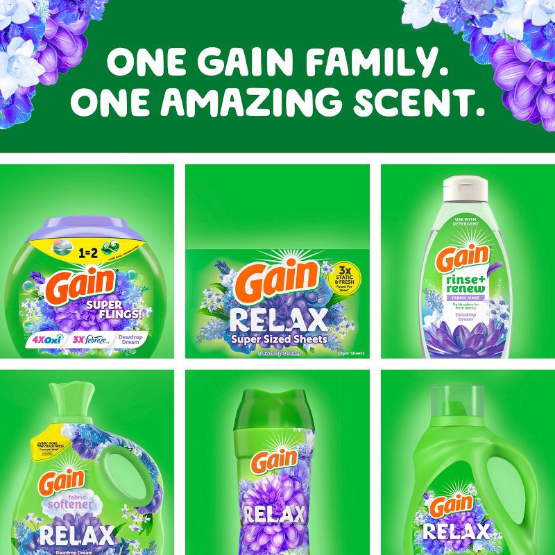 slide 8 of 11, Gain Super Flings! Dewdrop Dream HE Deep Cleaning Concentrated Laundry Detergent Pods 45 Pacs - 63oz, 45 ct
