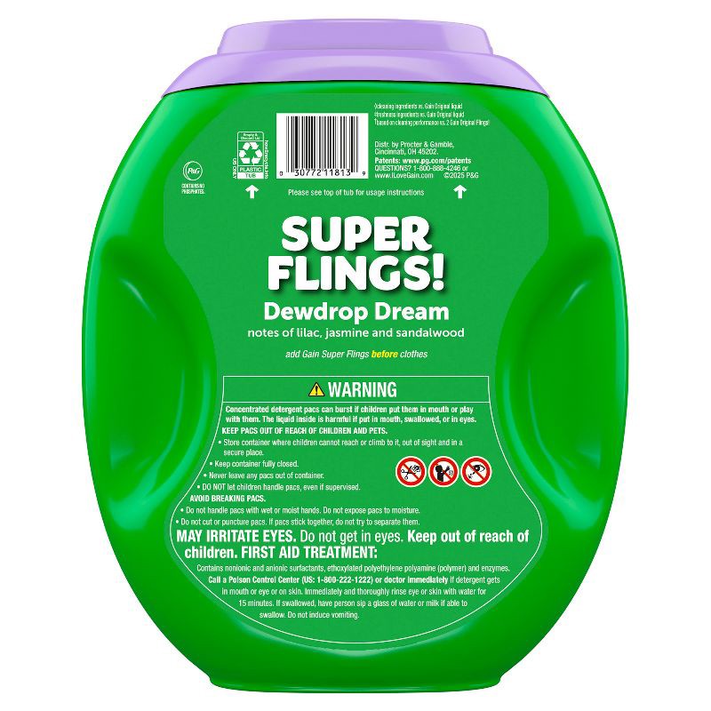 slide 11 of 11, Gain Super Flings! Dewdrop Dream HE Deep Cleaning Concentrated Laundry Detergent Pods 45 Pacs - 63oz, 45 ct