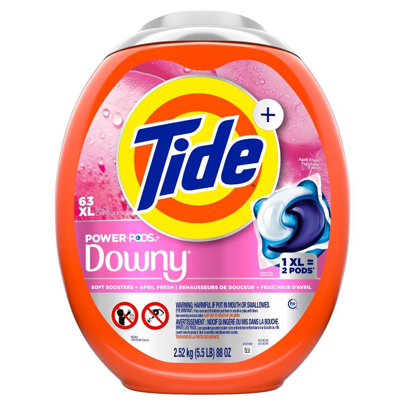 slide 8 of 9, Tide + Downy April Fresh HE Deep Cleaning Concentrated Laundry Detergent Pods 63 Pacs - 88oz, 88 oz