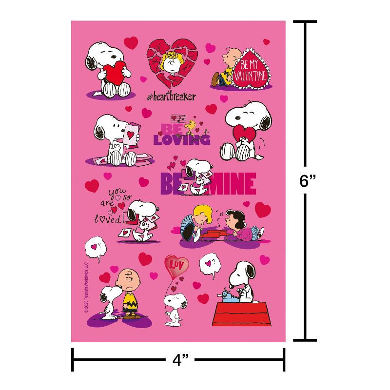 slide 3 of 5, Peanuts 50ct 2 Sheets Valentine's Day Stickers Snoopy Charlie Brown Woodstock Sally Lucy Schroeder, 50 ct, 2 sheets