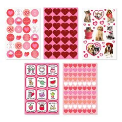 American Greetings 688ct 20 Sheets Valentine's Day Stickers Bulk Variety Pack Dessert Hearts Pins Cats and Dogs