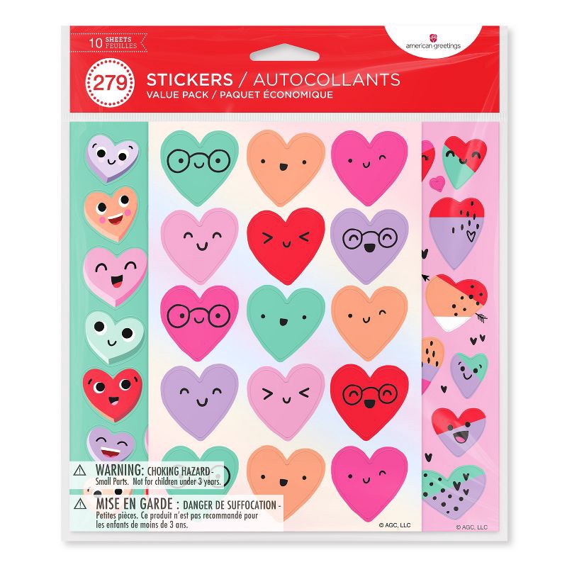slide 4 of 5, American Greetings 9ct Valentine's Day Stickers Assorted Animated Hearts, 9 ct