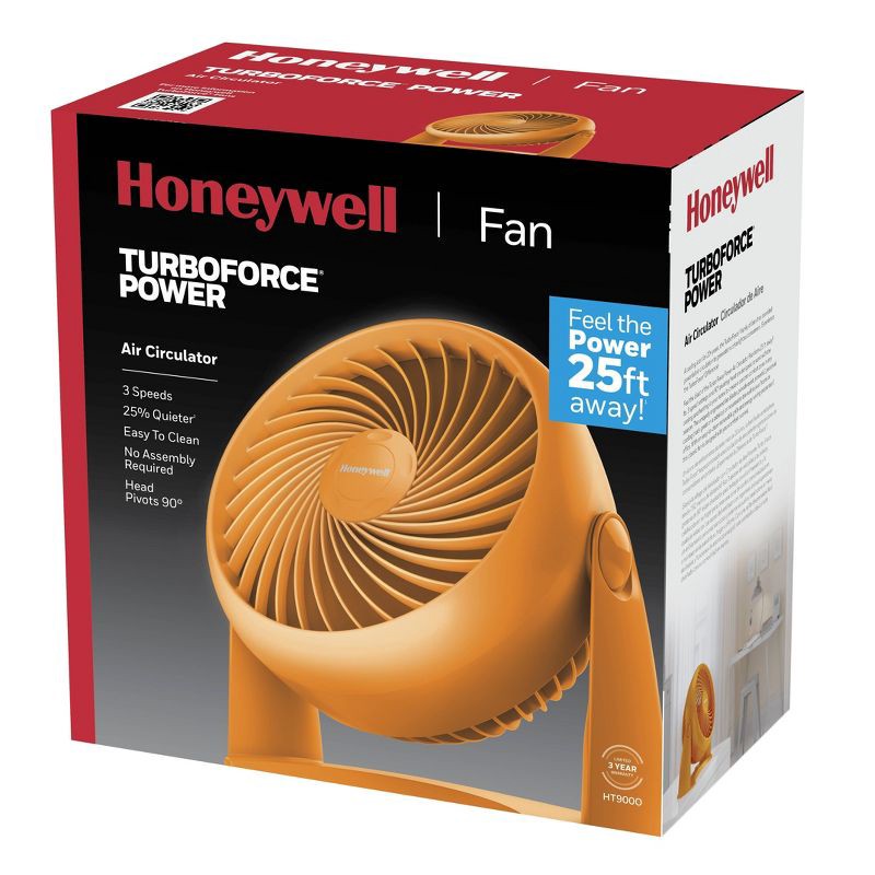 slide 2 of 7, Honeywell TurboForce Table Air Circulator Fan Orange HT900: Quiet Desk Fan, Adjustable Tilt, Wall Mountable, 3 Speeds, 1 ct