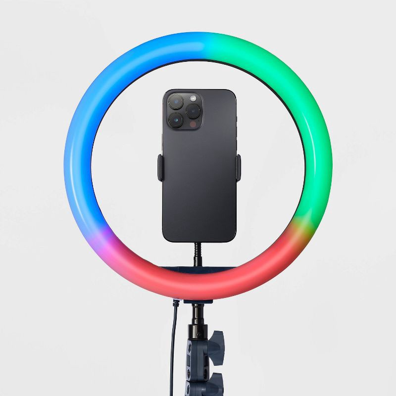 slide 2 of 7, 12" RGB Ring Light with Tripod - heyday™ Black: Phone Stand, Portable Design, 1 ct
