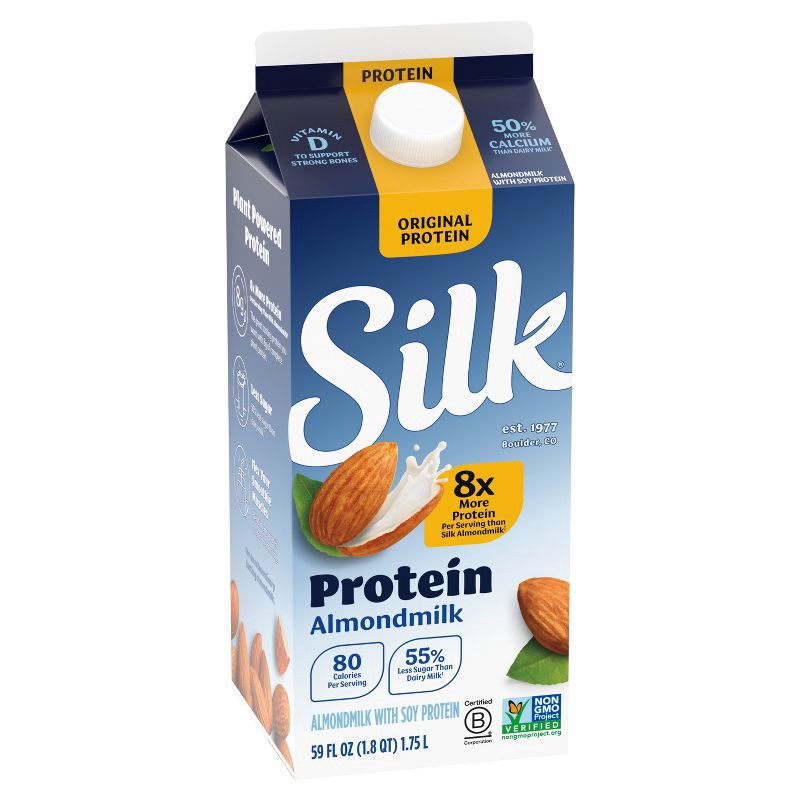 slide 2 of 10, Silk Almond Milk Protein Original - 59 fl oz, 59 fl oz