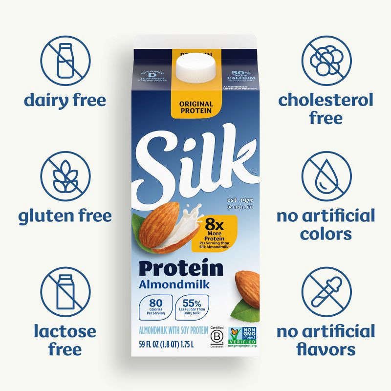 slide 5 of 10, Silk Almond Milk Protein Original - 59 fl oz, 59 fl oz
