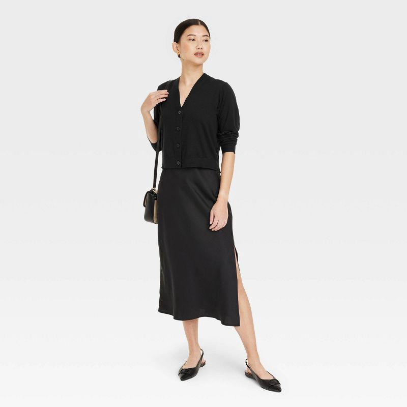 slide 3 of 3, Women's Button-Front Cardigan - A New Day™ Black M, 1 ct