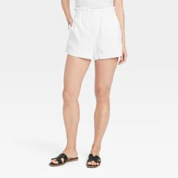 Women's High-Rise Linen Pull-On Shorts - A New Day™ White XS