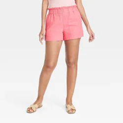 Women's High-Rise Linen Pull-On Shorts - A New Day™ Pink M