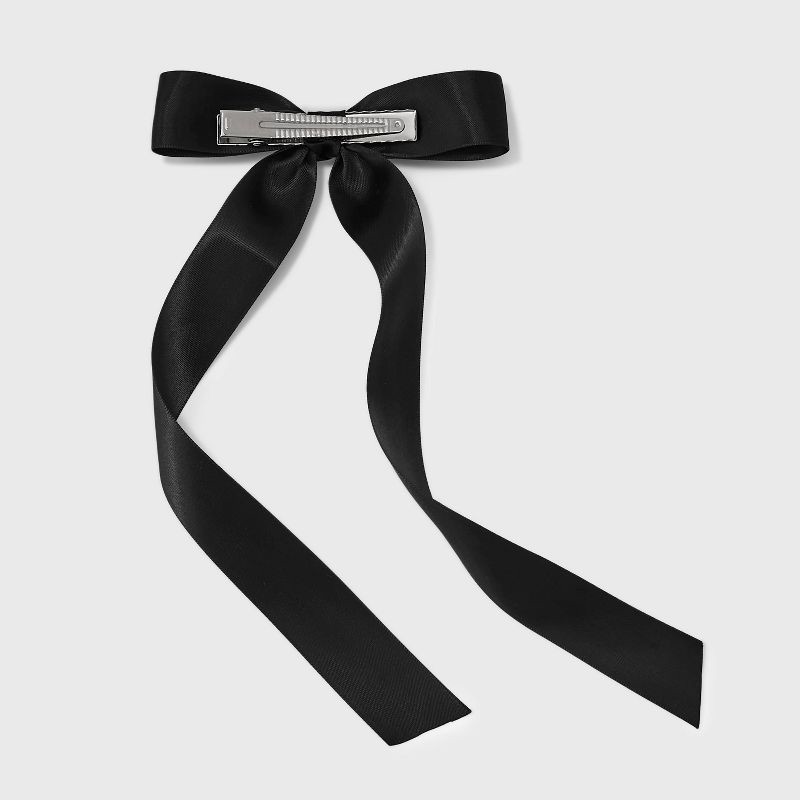 slide 2 of 3, Satin Long Bow Hair Clip Set 2pc - A New Day™ Black: Iron & Polyester Material, 2 ct