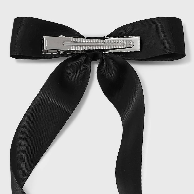 slide 3 of 3, Satin Long Bow Hair Clip Set 2pc - A New Day™ Black: Iron & Polyester Material, 2 ct