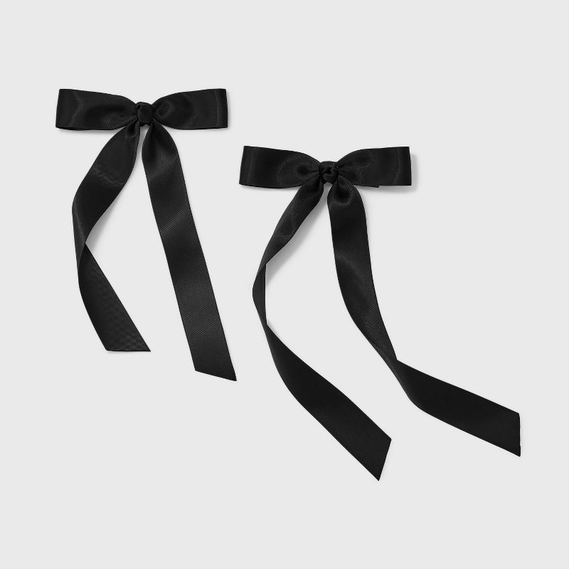 slide 1 of 3, Satin Long Bow Hair Clip Set 2pc - A New Day™ Black: Iron & Polyester Material, 2 ct